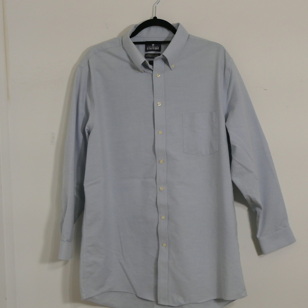 Stafford Mens Fitted Oxford Shirt 17/32-33 Light Blue Office Wedding Traditional